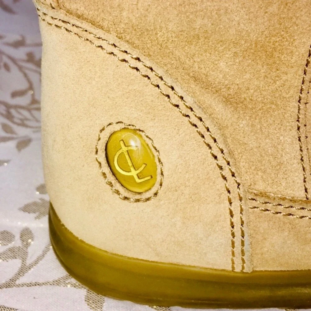 Coach Suede Leather Boots Tatum Multi Color Stripes Wool Cuff Womens 6.5 - Picture 6 of 8